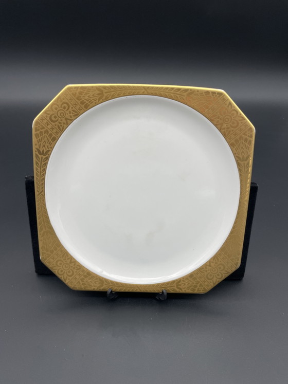 Elegant vierkant porseleinen bord van Hutschenreuther Selb, gemaakt tussen 1925 en 1939 op basis van het (photo 7 of 7)