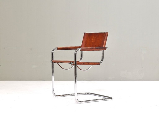 Chaise Mart Stam S34 en chrome et cuir selle par Fasem – années 1970