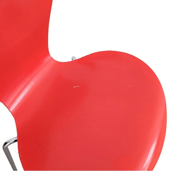Set di 3 Sedie Originali Arne Jacobsen Serie 7 Fritz Hansen rosse, Sedie da camera, Legno, Rosso (foto 6 di 12)
