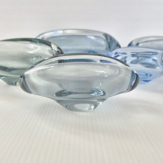 Image 1 of SET DE 7 CENDRIERS VINTAGE 1950 EN VERRE SERIE AKVA DE PER LUKTEN HOLMEGAARD