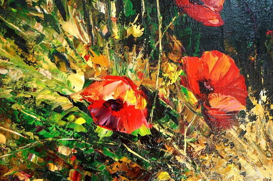 Image 1 of Red Poppies in Motion – Original Abstract Floral Oil Painting, cm