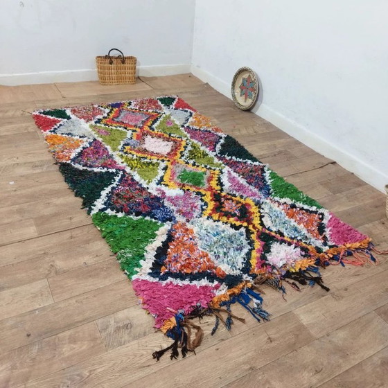 Image 1 of Boucherouite-Teppich, mehrfarbig – Recyceltes Textil, handgewebt, Boho-Chic (250×145 cm)
