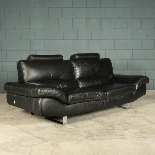 LaNouva seating area – three-seater sofa with loveseat – black leather