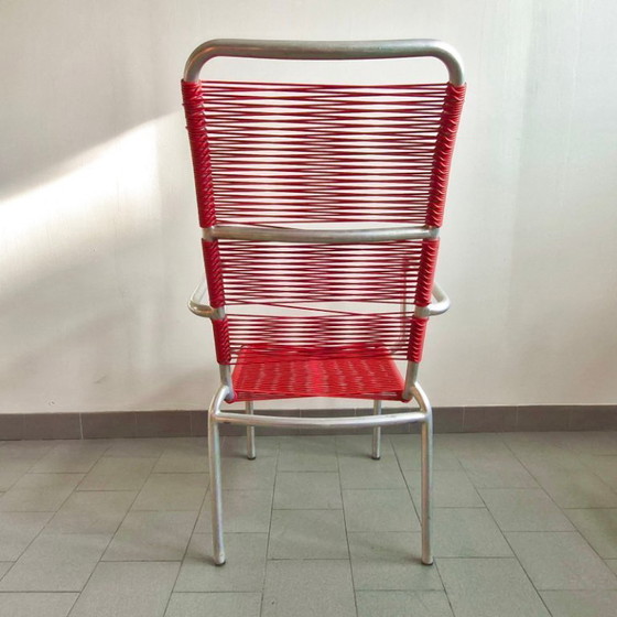 Image 1 of SET VAN 5 VINTAGE SCOUBIDOU FAUTEUILS UIT 1950, GEMAAKT VAN ALUMINIUM EN PLASTIC DRAAD.