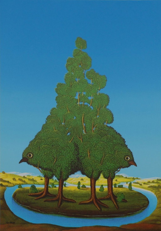 Siegbert de Hahn Der Baumvogel De 1980 – lithos zeefdrukken, Paper