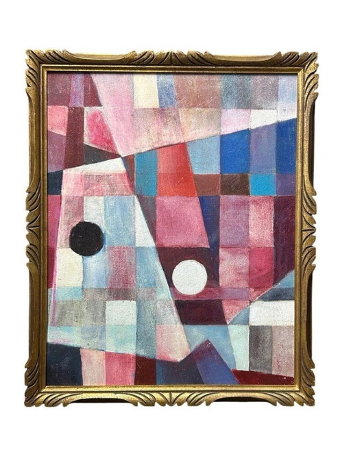 Origineel abstract olieverfschilderij uit 1970, ingelijst.