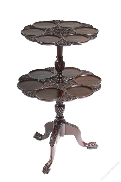 side table Unusual carved mahogany 2-tier dumb waiter