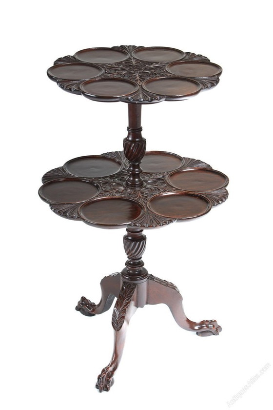 Image 1 of Beistelltisch Ungewöhnlich geschnitztes Mahagoni 2-stöckig Stummer Kellner