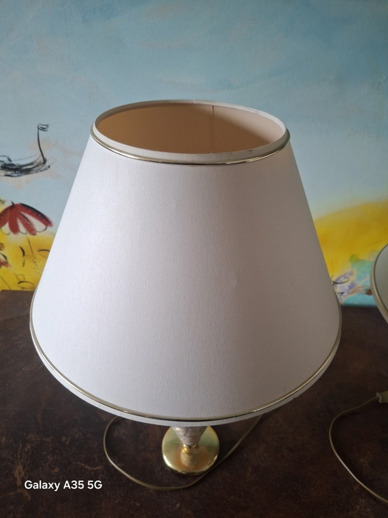 Image 1 of 2 Keramik-Tischlampen Paar der Marke Arnold Licht Keramikfuß und Craquelé-Glasur ca 70er Jahre 