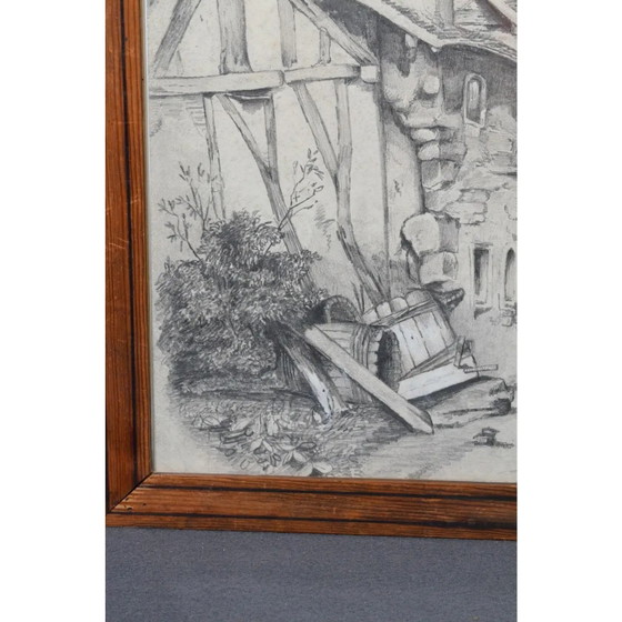 Disegno a carboncino attribuito a Jacques Moulinier (1753–1828) — Figure davanti a una casa a graticcio (photo 13 of 14)
