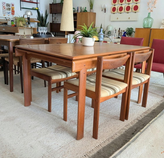 Ensemble vintage de 4 chaises de salle à manger danoises en teck, Bramin – Textile, Bois (photo 9 of 9)