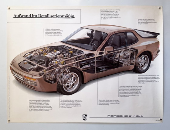 Image 1 of 🏁 Original vintage 1985 Porsche 944 Turbo Cutaway Poster / Plakat - XL 76 × 102 cm 