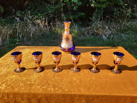 Vintage Murano Handmade Decanter Set Cobalt Blue Decanter Set - 24K Gold 7 Pc's, Glass & Decanter, Glass (photo 7 of 10)
