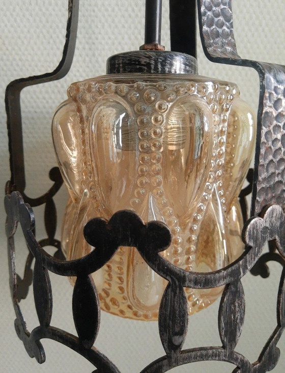 Image 1 of Amberkleurige Art-Deco Art-Nouveau Amsterdamse School pagode stijl hanglamp