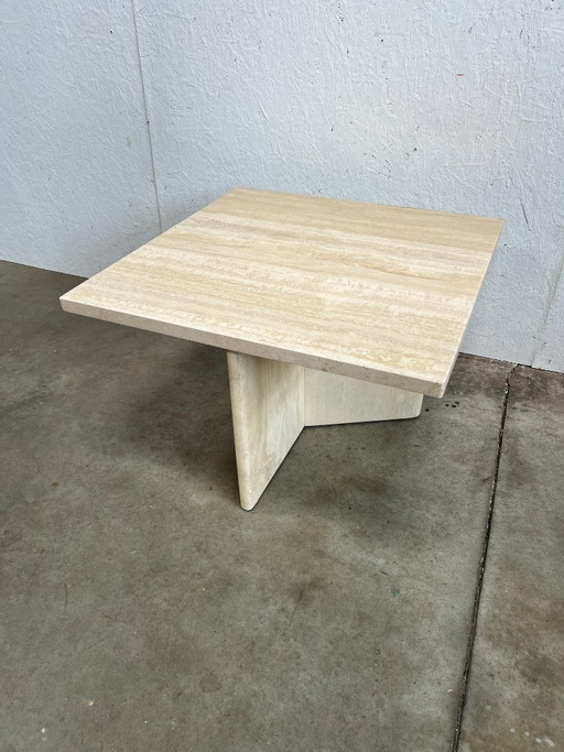 Table Basse Carrée Vintage en Travertin, Italie, années 1970