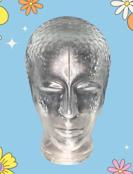 Tête de mannequin vintage en verre transparent 60s - 70s