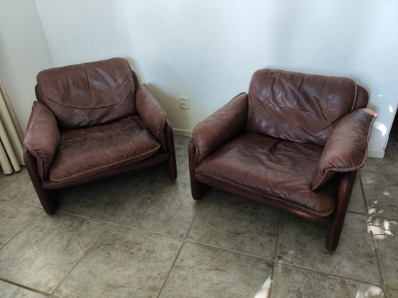 Image 1 of Ensemble de salon vintage De Sede - canapé 3 places + 2 fauteuils - cuir de buffle épais - 1970