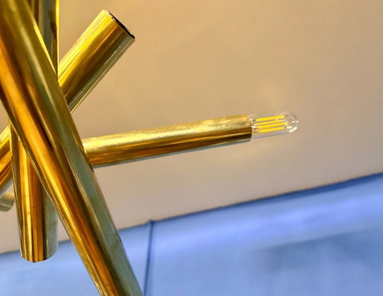 Vintage Sputnik Space Age Ceiling Lamp by Stilnovo, 1950s, Chandeliers, Brass, Gold, Modern (photo 2 of 6)