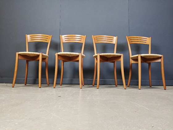 Image 1 of Vintage Italiaanse bistro- en papercord-eetkamerstoelen, jaren 80