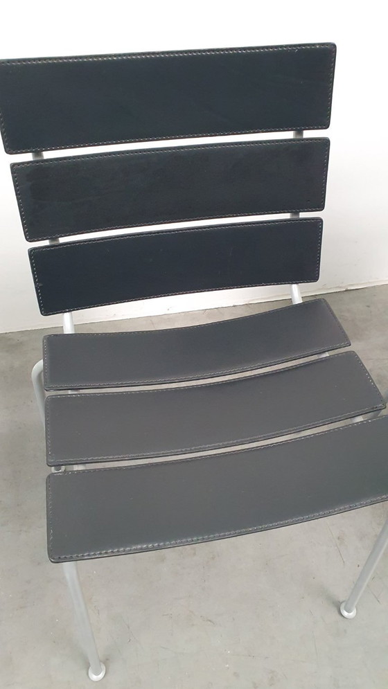 Image 1 of 4x Giancarlo Vegni Fasem Italia Stripe Zadelleer Vintage Stoelen Design