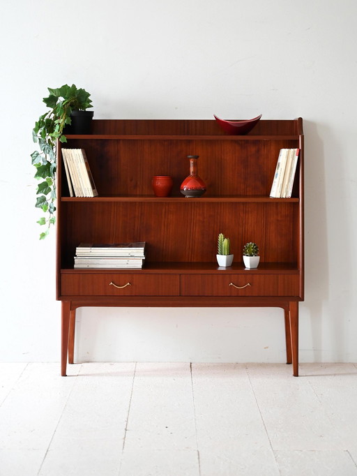 Bibliothèque scandinave en acajou avec tiroirs