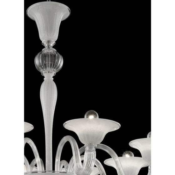 Image 1 of Moderner venezianischer Murano-Glas-Kronleuchter in transparenten und weißen Tönen mit Silberblatt