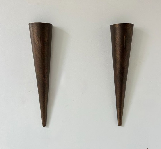 Image 1 of Pair of vintage sconces, brown patinated metal, France, 1970