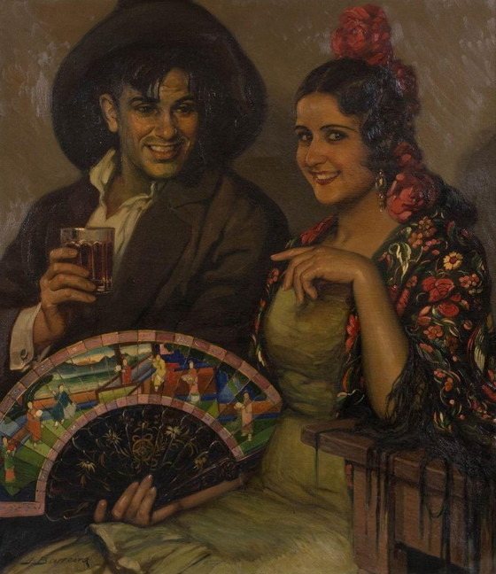 Image 1 of Juan José Barreira (1888 - 1957) Zittende man en flamenco danseres