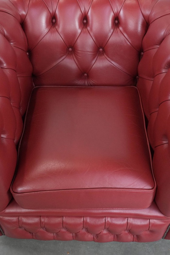 Image 1 of Set consisting of English cowhide Chesterfield 2.5 seater sofa and armchair