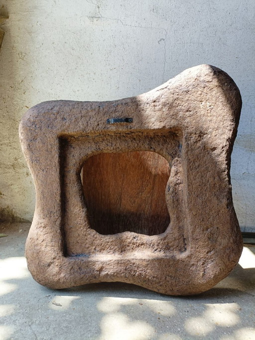 Espejo/marco de papel maché, abstracto, de estilo brutalista. – spiegels, Wood (photo 2 of 6)