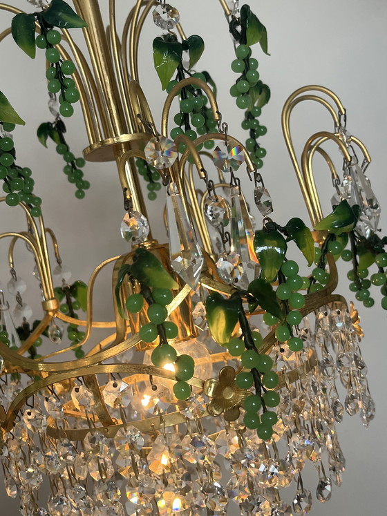 Image 1 of Vintage groene druiven kroonluchter hanglamp uit Murano