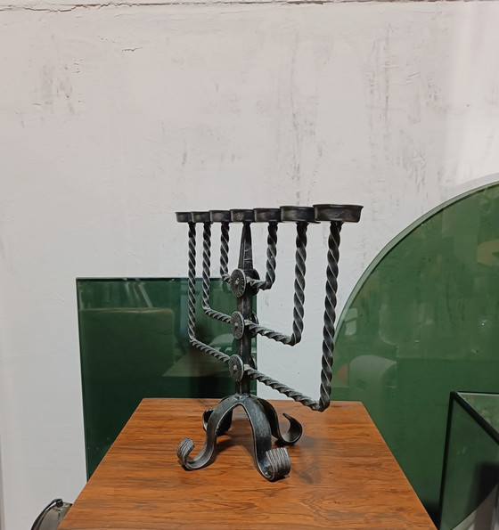 Image 1 of Vintage brutalist wrought iron candle holder 