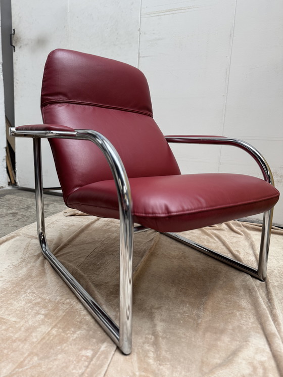 Image 1 of Fauteuil vintage des années 80 en cuir rouge italien