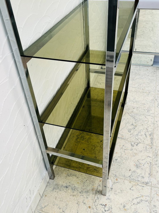 Image 1 of Designplank van chroom en rookglas in Italiaanse stijl uit de jaren 70.