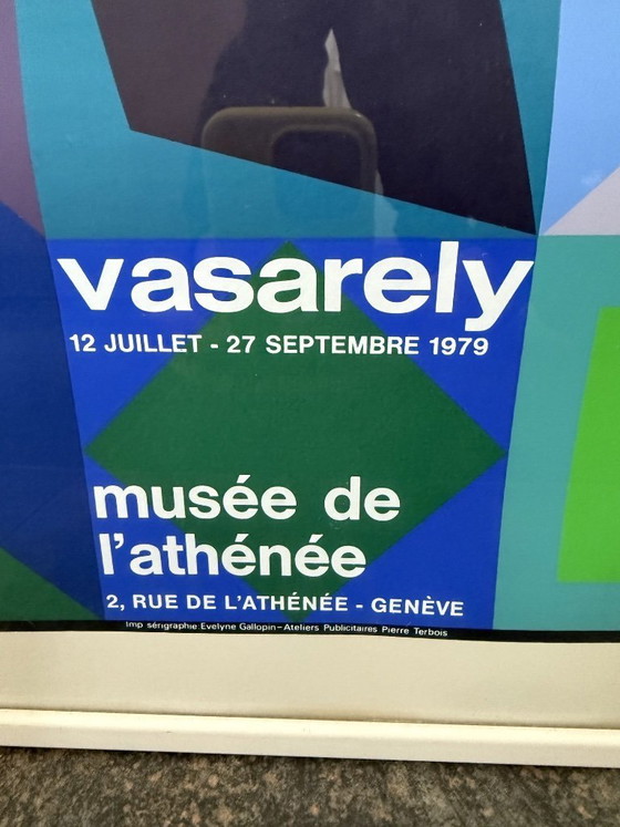 Framed poster by Victor Vasarely, Geneva 1979, Musée Athénée, Design by Memphis Starck – Wall decoration, Wood (photo 6 of 9)