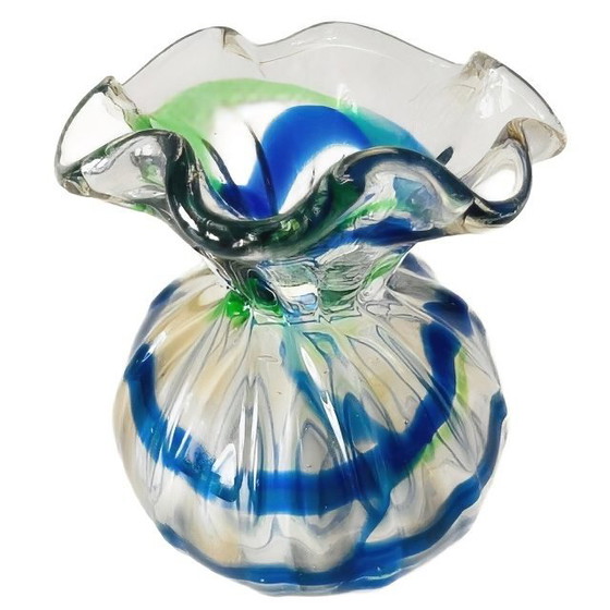Image 1 of Vaso vintage di Murano di metà secolo, blu brillante e verde, anni '50