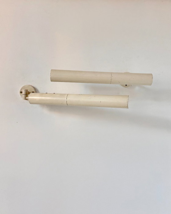 Paar vintage wandlampen van mat wit metaal, Frankrijk 1970 – Metal (photo 3 of 5)