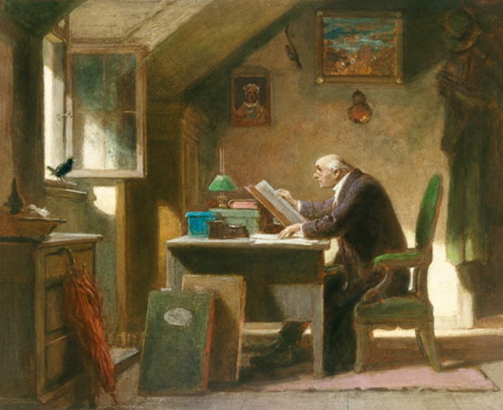 Image 1 of Grabado en madera de Anri Guild "La visita" de Carl Spitzweg