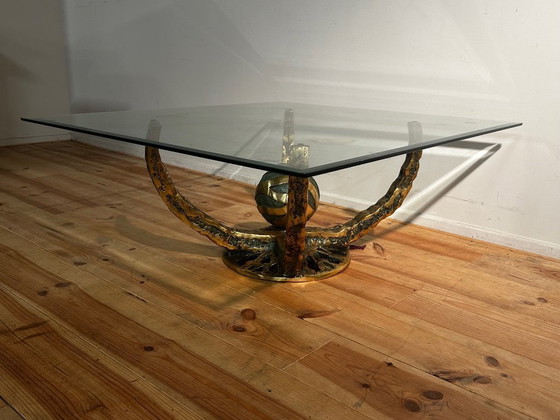 Brutalist Coffee Table "Octo" Henri Fernandez 1970 – Bronze, Glass (photo 4 of 15)
