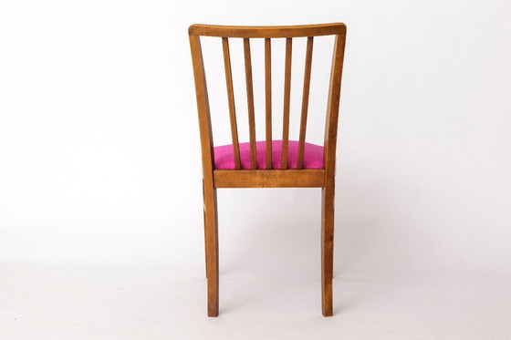 Image 1 of Sedia tedesca d'epoca - Anni '50 - Legno di faggio - Tappezzeria color magenta - Modernariato di metà secolo