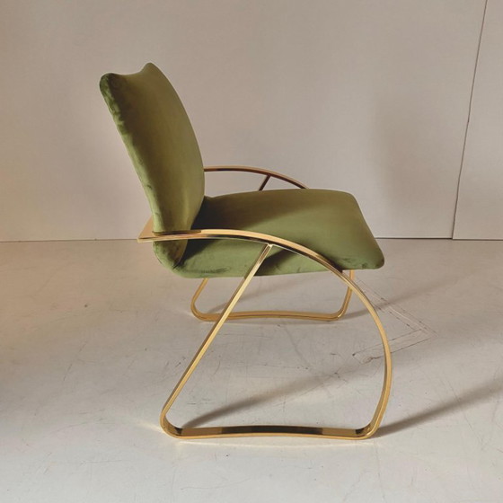 Image 1 of 1 chaise de bureau vintage en velours vert, structure chromée, Italie, années 1970