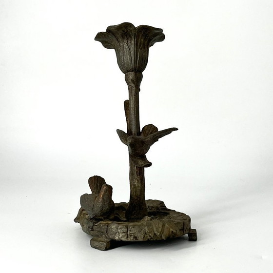 Image 1 of Antiker figürlicher Kerzenleuchter mit Vögeln, Zinkguss, um 1880–1900