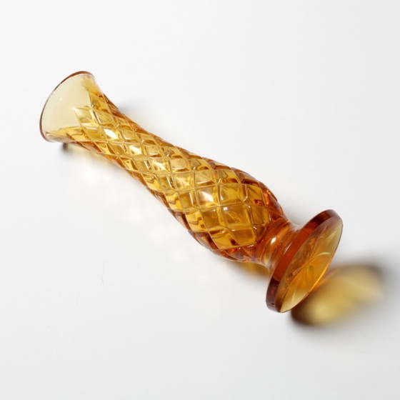 Image 1 of Small Vintage Amber Glass Vase / Mid-century Stylish Vase / Czechoslovakia / 1970s