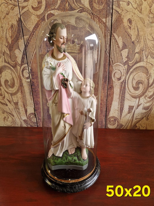 Antique Bell Jar with Religious Figure