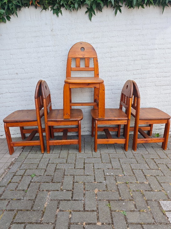 Set da pranzo composto da 5 sedie e tavolo in legno massello - stile brutalista, wabi-sabi, giapponese – Wood (photo 9 of 15)