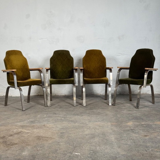 Image 1 of Brutalist Green Oak Armchairs set of 6, 1960s