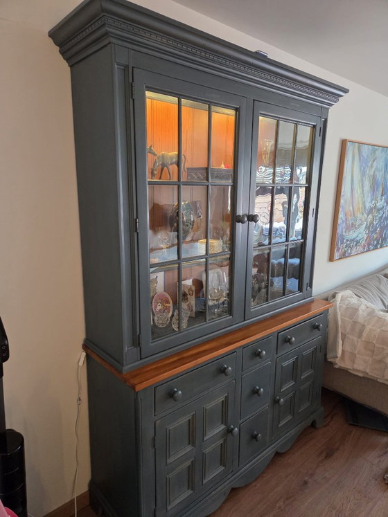 Handgefertigter Buffetschrank Lexington, Buffetschränke, Glas, Holz, Blau (Foto 3 von 6)