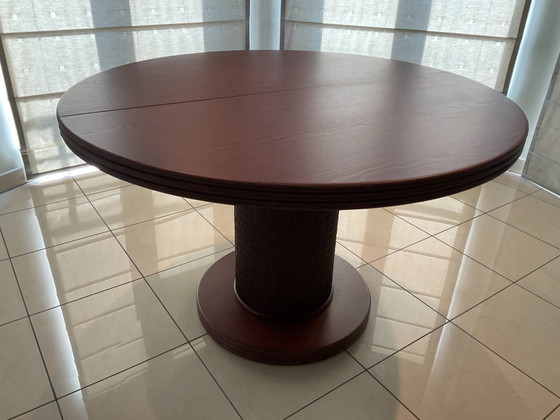 Rattanmöbel Runder Ausziehbarer Tisch Und 6 Passende Stühle – TABU, Esszimmergarnitur, Textile (photo 3 of 7)