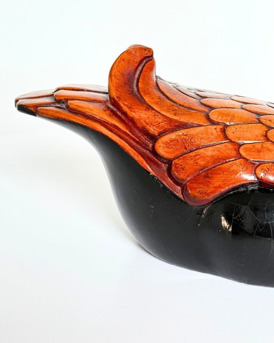 Image 1 of Canard français vintage en bois craquelé peint à la main