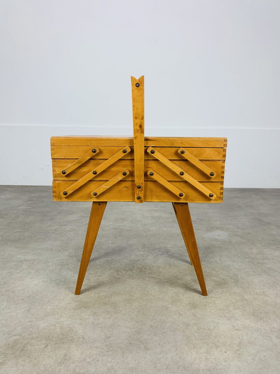 Image 1 of Travailleuse Vintage Pieds Compas, Bois, Années 60